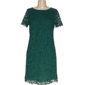 Brooks Brothers Dark Green Lace Overlay Shift Dress Size 8